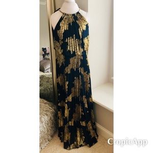 MSK Metallic-Print Pleated Blouson Gown